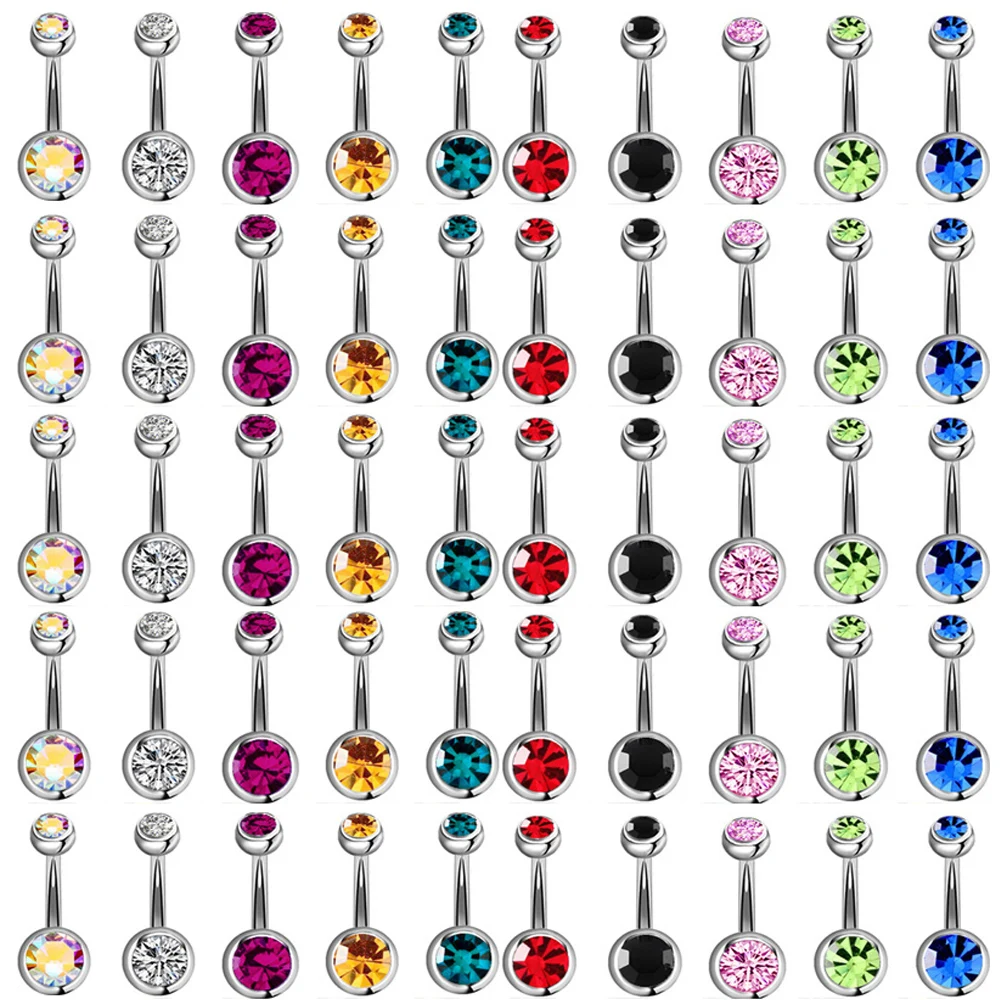 1/10/30/50 Pcs Belly Button Rings Inlaid Colorful Round Colorful Cubic Zircon Elegant Belly Jewelry Accessories 14G