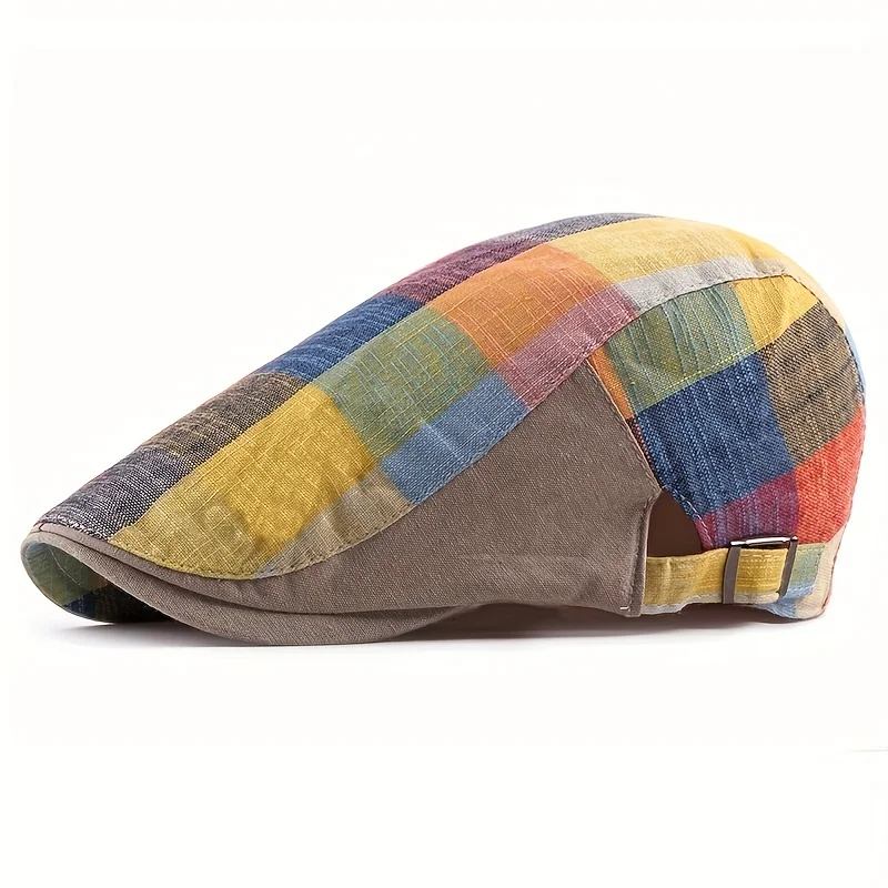 

Outdoor Flat Cap Plaid Newsboy Hat Cotton Breathable Casual Hat for Men Women
