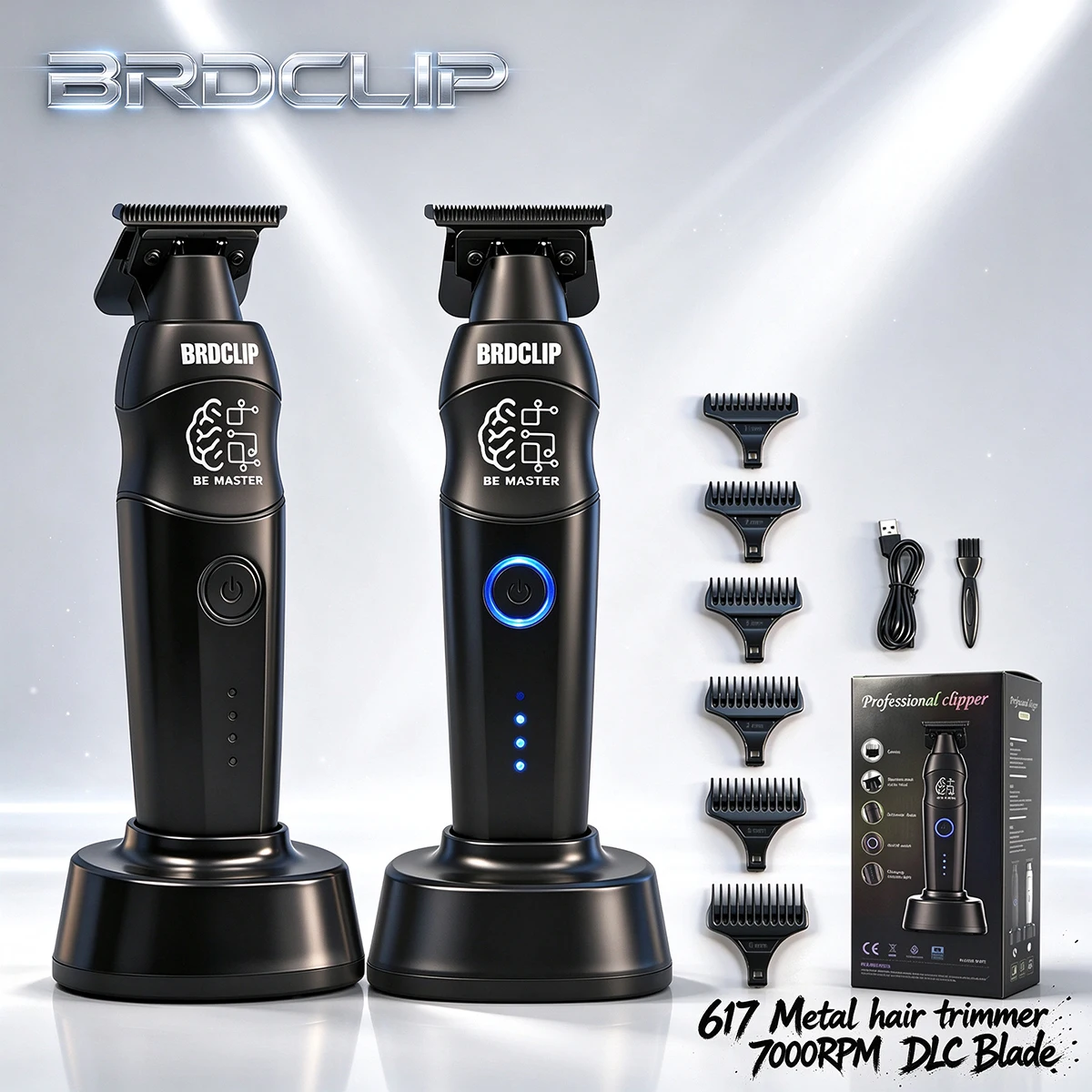 BRDCLIP TF-617 Electric Hair Clipper for Barbers, Wear-Resistant DLC Blade Zinc Alloy Body, Charging Base Included, Beard  Hair