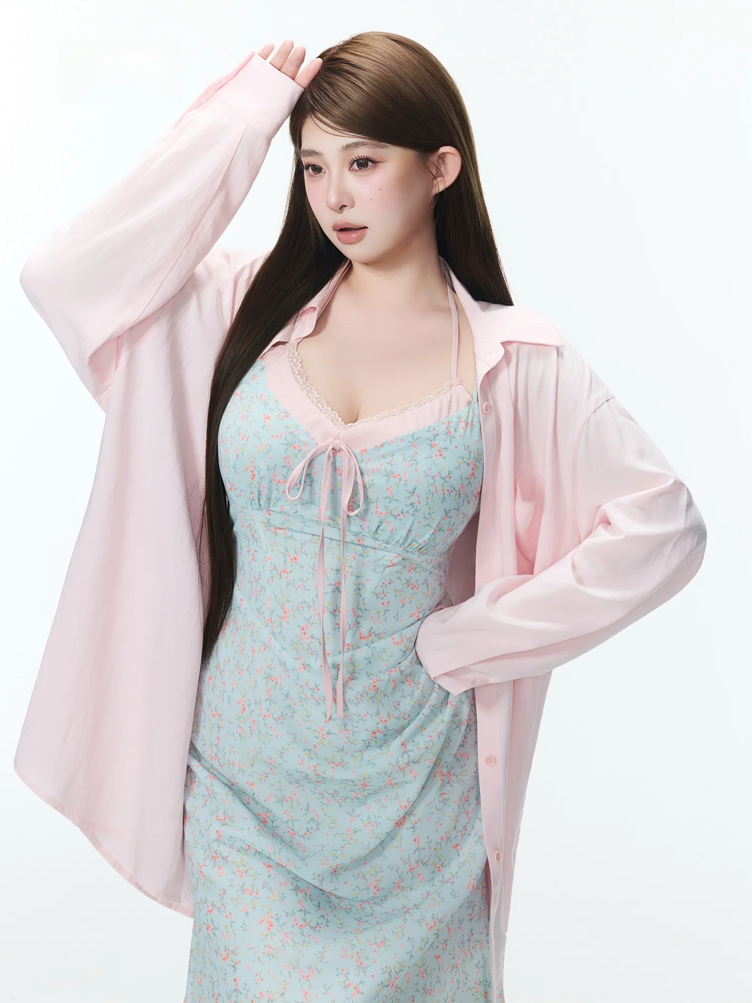 

Женская розовая льняная рубашка с длинным рукавом и воротником, верхняя одежда, весна 2026, защита от УФ-излучения, открытый кардиган свободного кроя, повседневный стиль