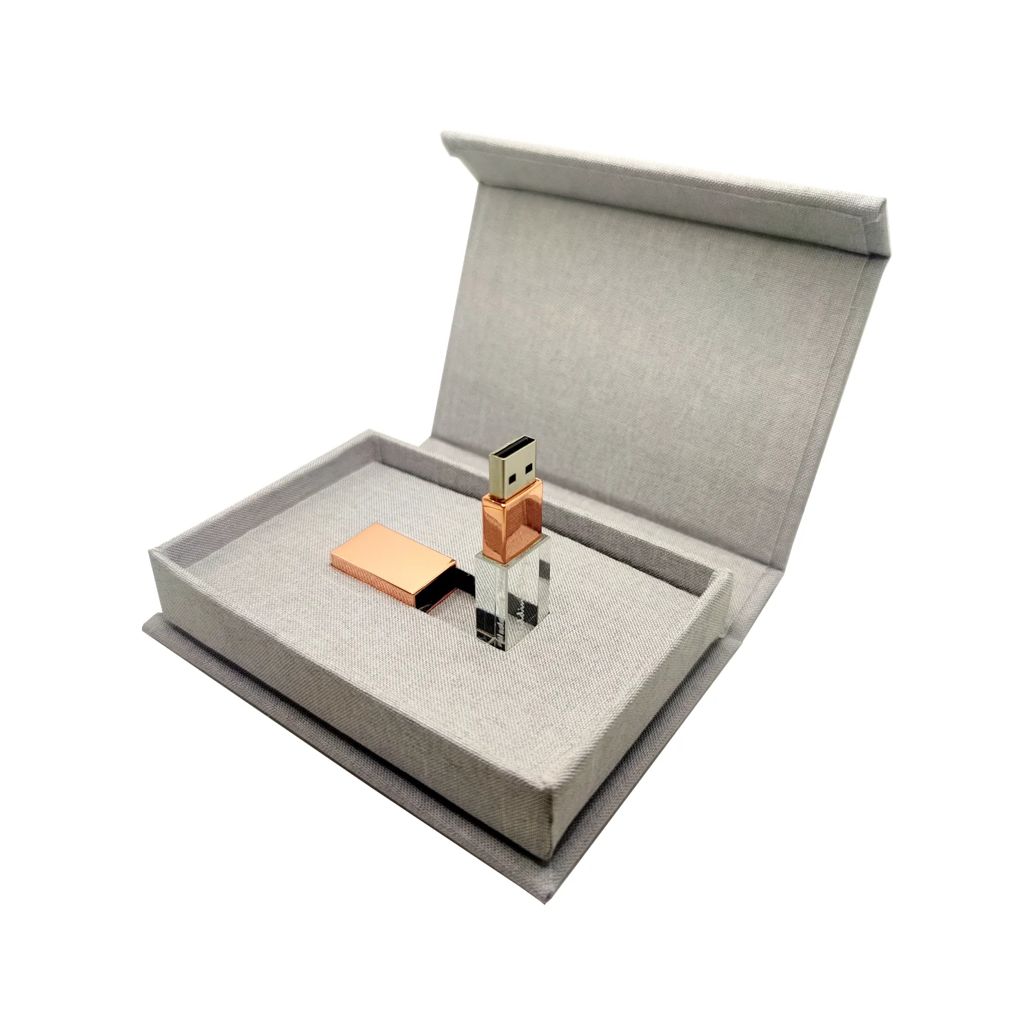 Free Custom Color Printing LOGO Linen Album Box and Color Metal Crystal USB3.0 16GB 32GB 64GB 128GB