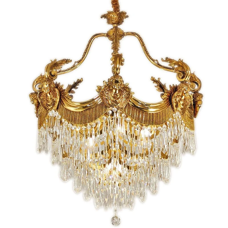 

French all-copper chandelier European luxury dining room bedroom study crystal villa duplex