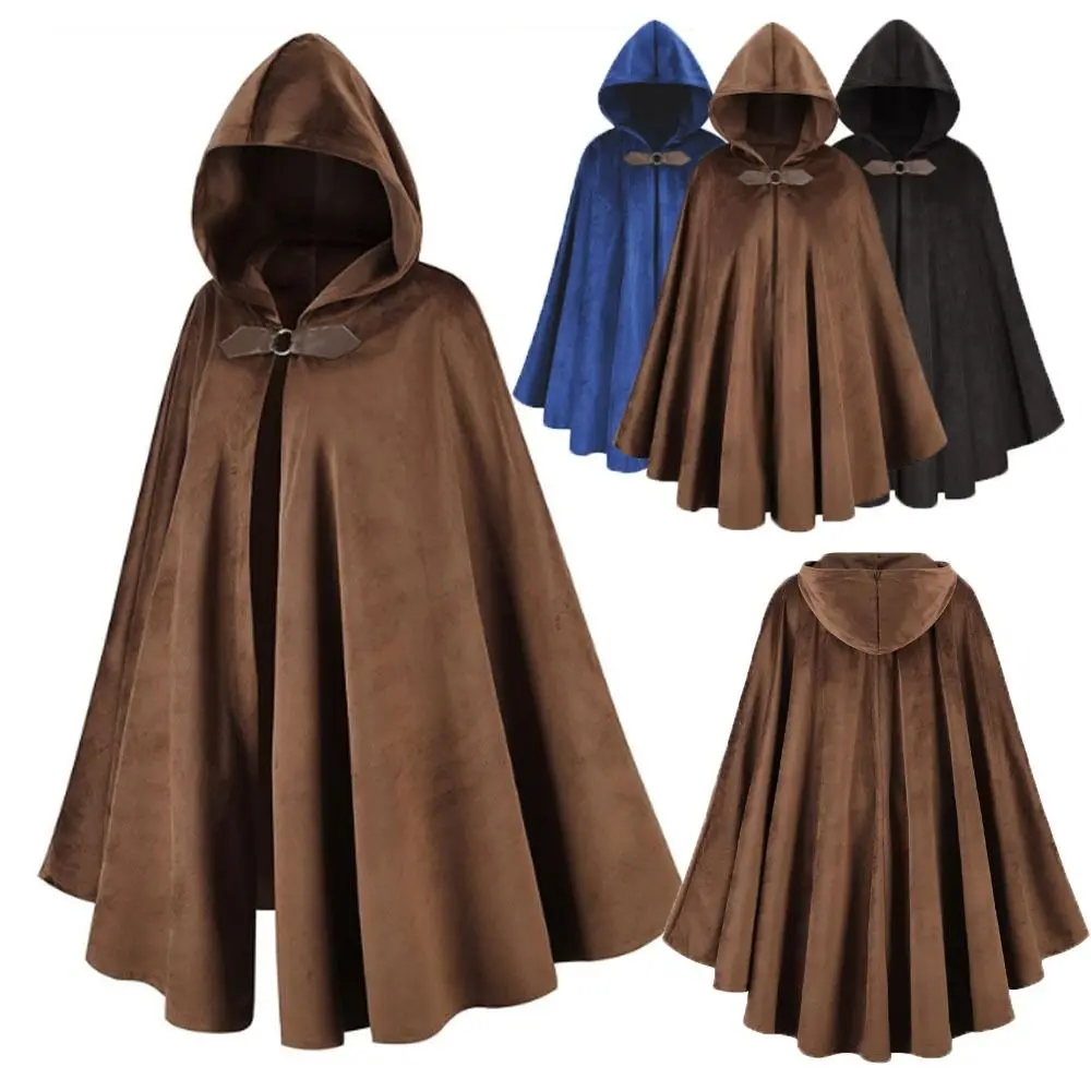 

Creative Gift Suede Halloween Hooded Cloak Brown Color Black Color Overcoats Vintage Cosplay Costume