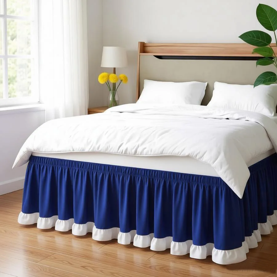 Elastic Bed Skirt with Ruffle Hem Soft Wrinkle Resistant Fabric Hides Bed Base Clutter Dust Moisture for All Bed Types Home Use