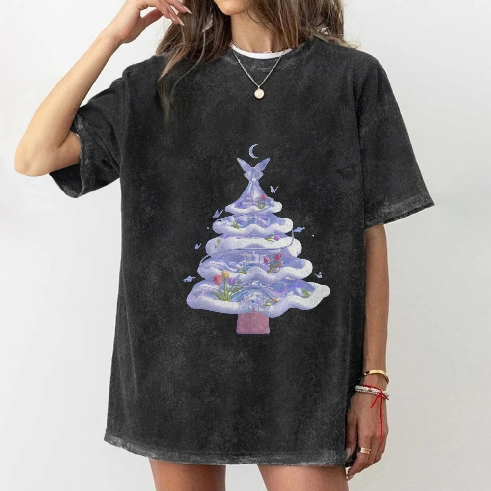 

Y2K Clothes Christmas Tree Tee 100% Cotton, High - Quality Oversize Light Tee Fantasy Christmas Tree Print, Festive Y2K Vibe