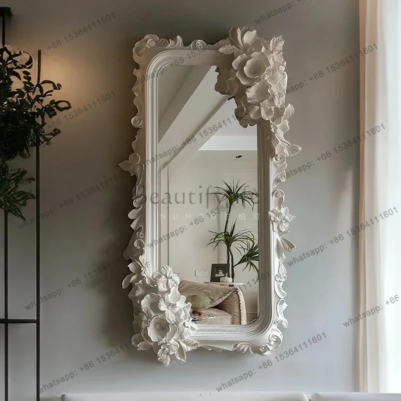 

French retro carved half villa living room entry floor-to-ceiling mirror bedroom cloakroom wall-mounted full-length mirror