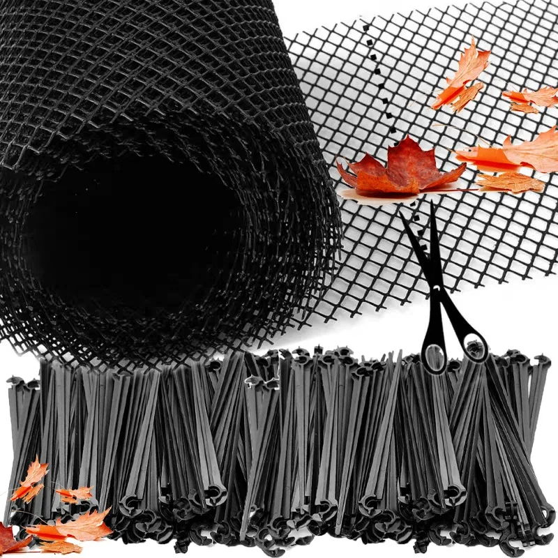 6M Anti-Falling Net with 10pcs Straight Hooks Outdoor Garden Gutter Guard Mesh Plastic Leaves Twigs Branches Drain Protector