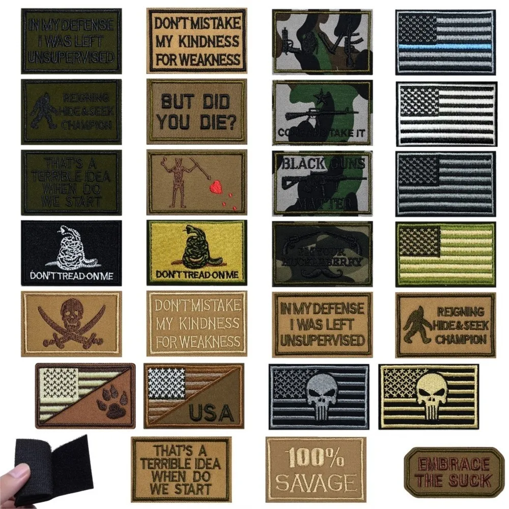 Tactical Morale Applique Punk Skulls Hook and Loop Patches for Clothes Embroidered Patches on Backpack Hat Applique Stickers