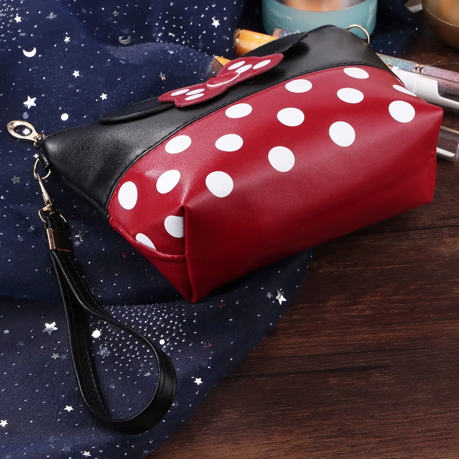 Minnie mouse Coin Purse Cartoon Leather Travel Makeup Handbag Cute Portable Cosmetic Bag Toiletry Pouch for Women Teen Girls Kid