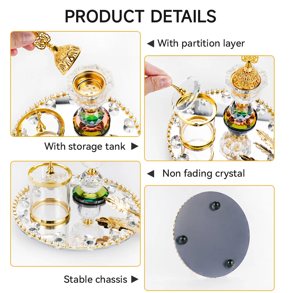 4 in 1 Arabian Crystal Incense Burner Set Clip Incense Diffuser Desktop Fragrance Home Decor Bakhoor Ramadan Housewarming Gift