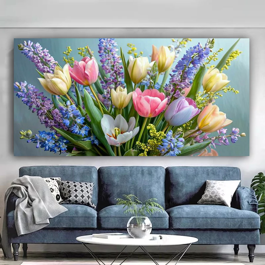Colorful Tulips Large Size Diy Diamond Art For Adults Painting Kits New Collection Flowers Full Mosaic Embroidery Picture