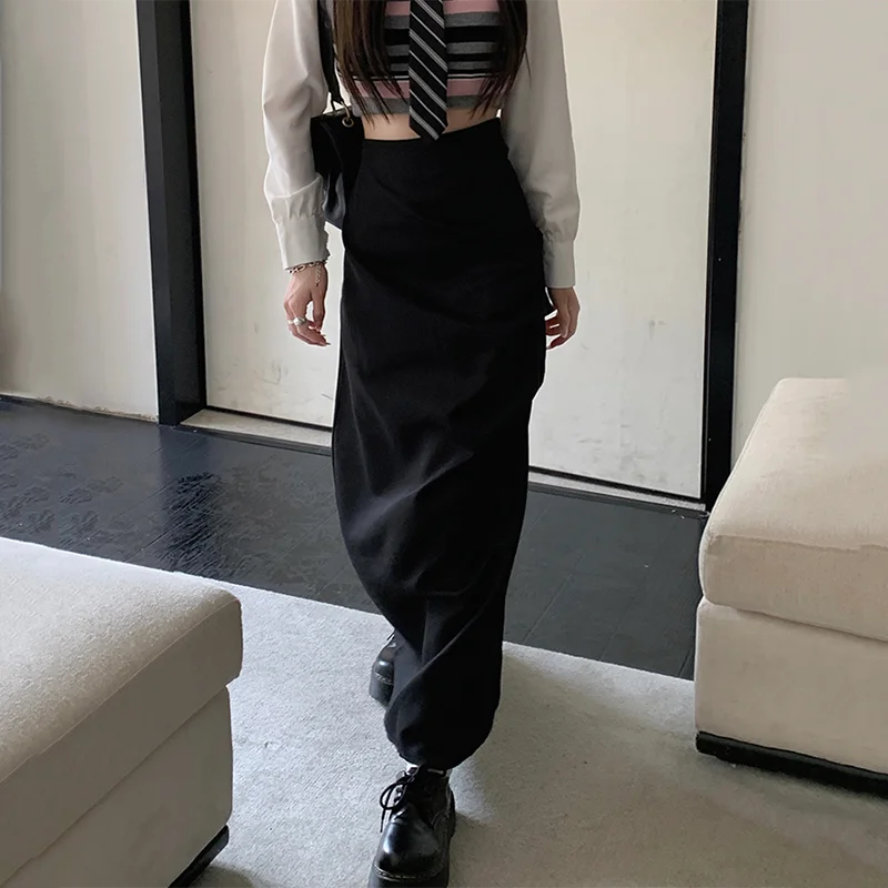 Streetwear Split Cargo Long Skirts Women Vintage Gothic High Waist Pleated Skirt Woman 2025 Summer Zipper Ladies Mid Skirt