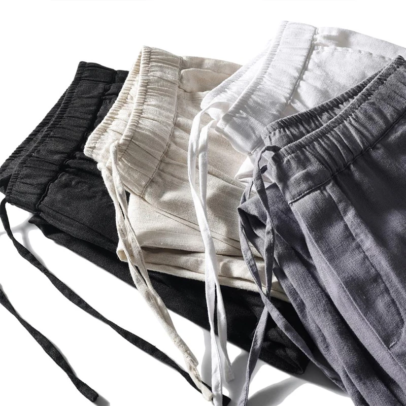 

Мужские летние тонкие льняные повседневные брюки свободного кроя с широкими штанинами, модные прямые брюки из хлопка и льна для отдыха