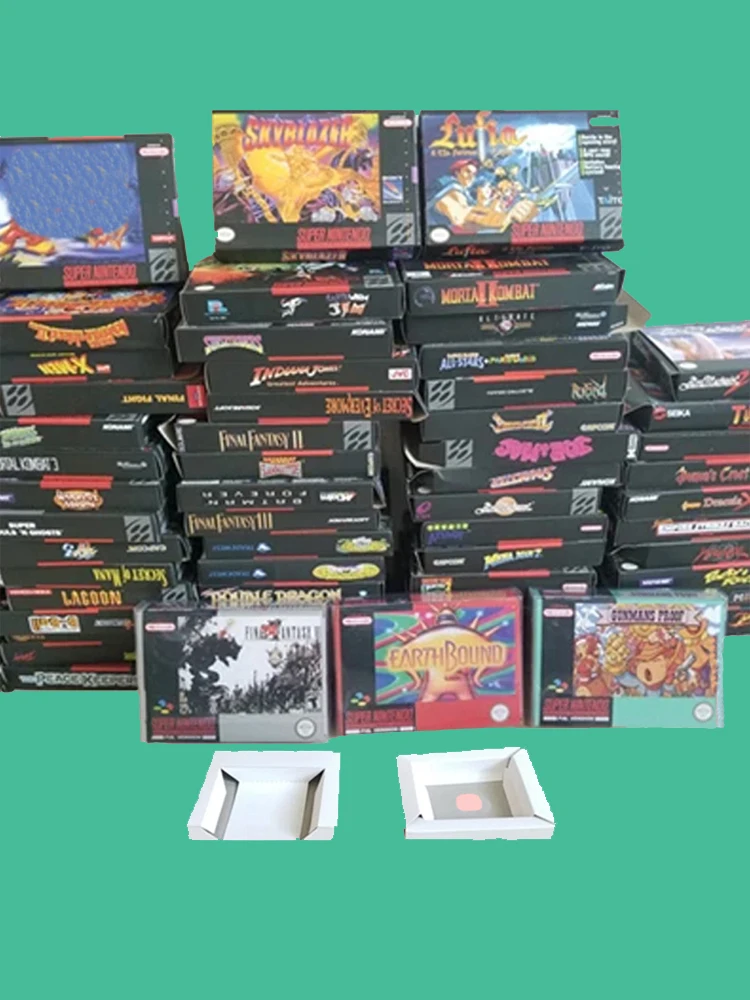

Reproduction Game Retail Box + White Inner lining + Plastic Protective Box For 16 Bit SNES Game Cartridge Card (No Game Card)