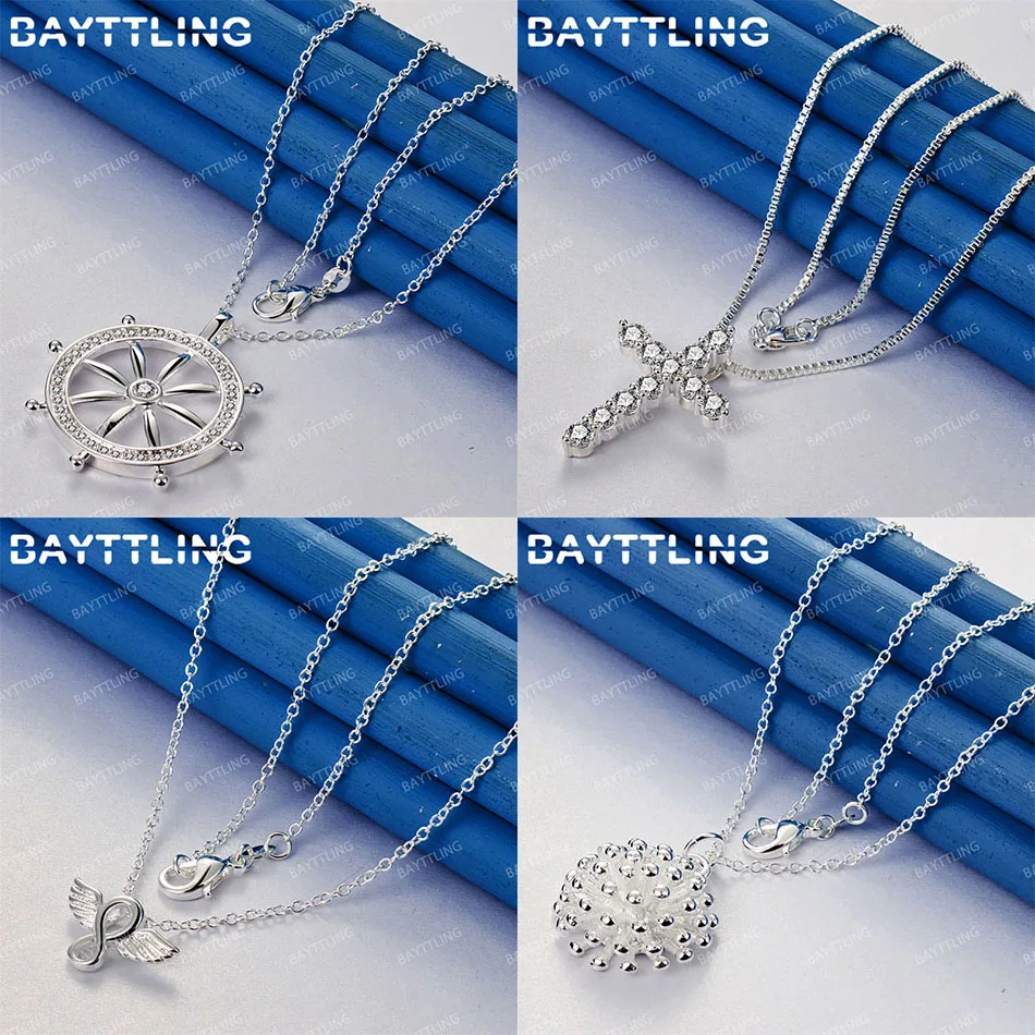 

925 Sterling Silver 16-30 Inch Delicate Cross Sea Urchin Pendant Necklace Women's Accessories Gift Jewelry
