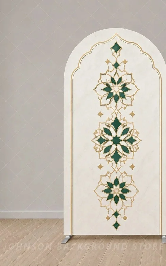 Green Islamic Arch Backdrop Cover Ramadan Eid Mubarak Panels Muslim Celebration Decoration Party Background