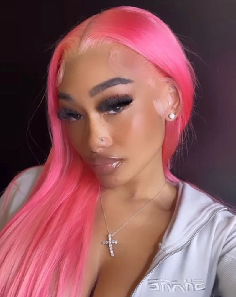 

Full brazilian 13x6 pink colored bone straight hd lace frontal human hair wig 30 inch transparent cheap wigs on sale clearance