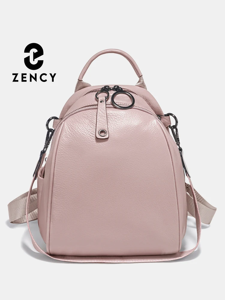 Zency Women's Soft Genuine Leather Pale Pink Backpack Large Capacity Convertible Rucksack Knapsack Multi-pockets Shoulder Bag