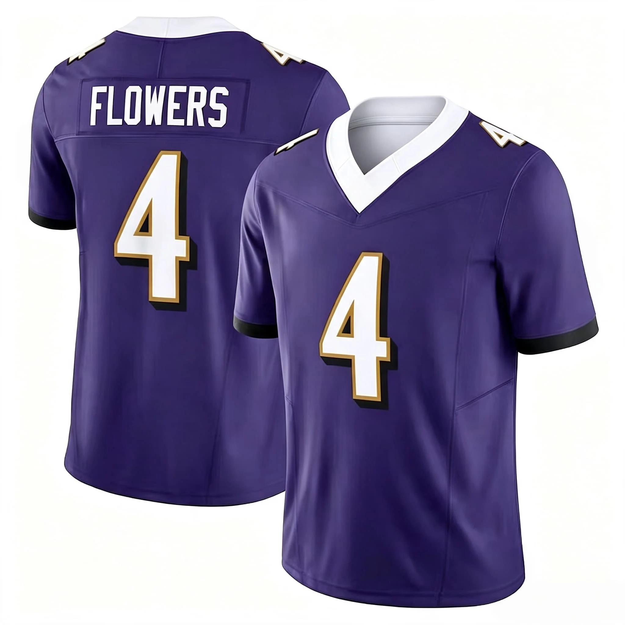 Herren # 4 Flowers American-Football-Trikot mit V-Ausschnitt, Kurzarm-Sportoberteil, mit Name und Nummer, Fan-Uniform, Lila-Schwarz, Familien-Set – Detail 3