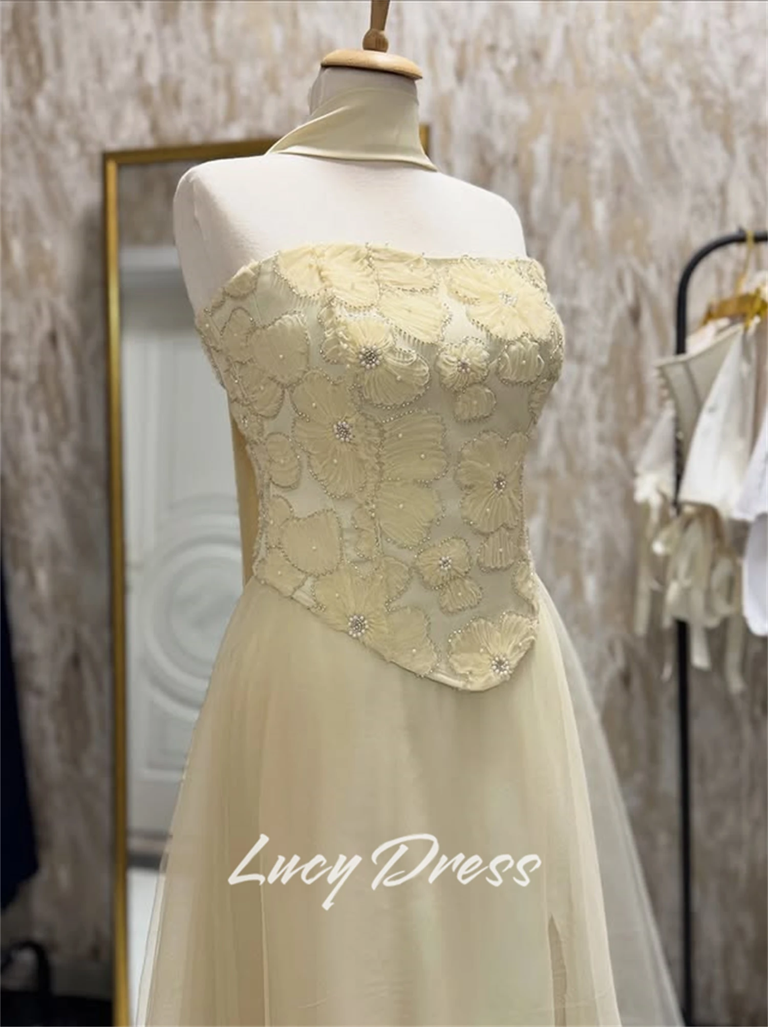 

Lucy Customized Yellow Sharon Happy Evening Dresses 2025 Woman Party Dress Special Occasion Dress Flower Fabric Prom Dresses