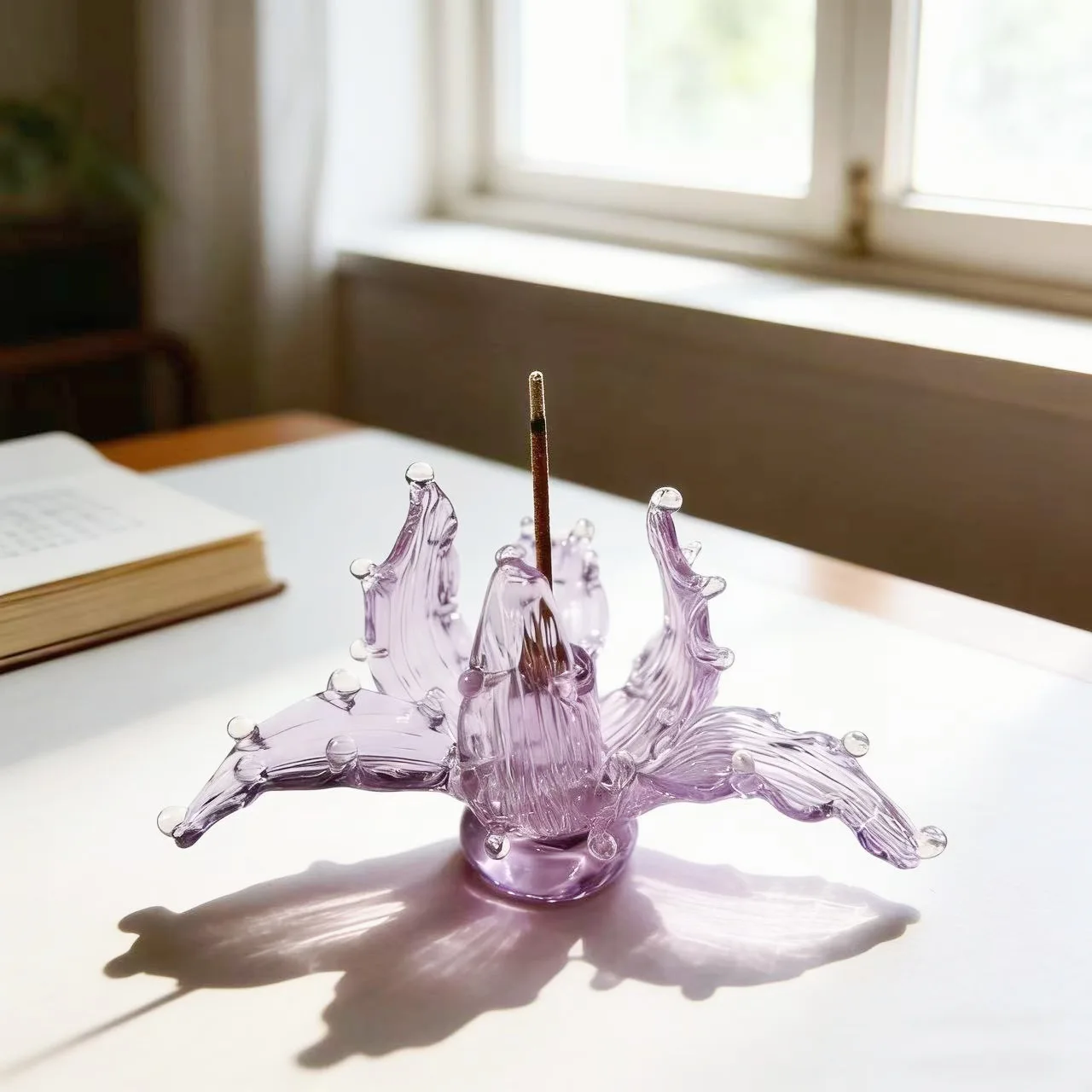 Zibo Liuli Iris Incense Holder Handmade Glass Stick Stand for Home Tea Table Decor Gift Box Set