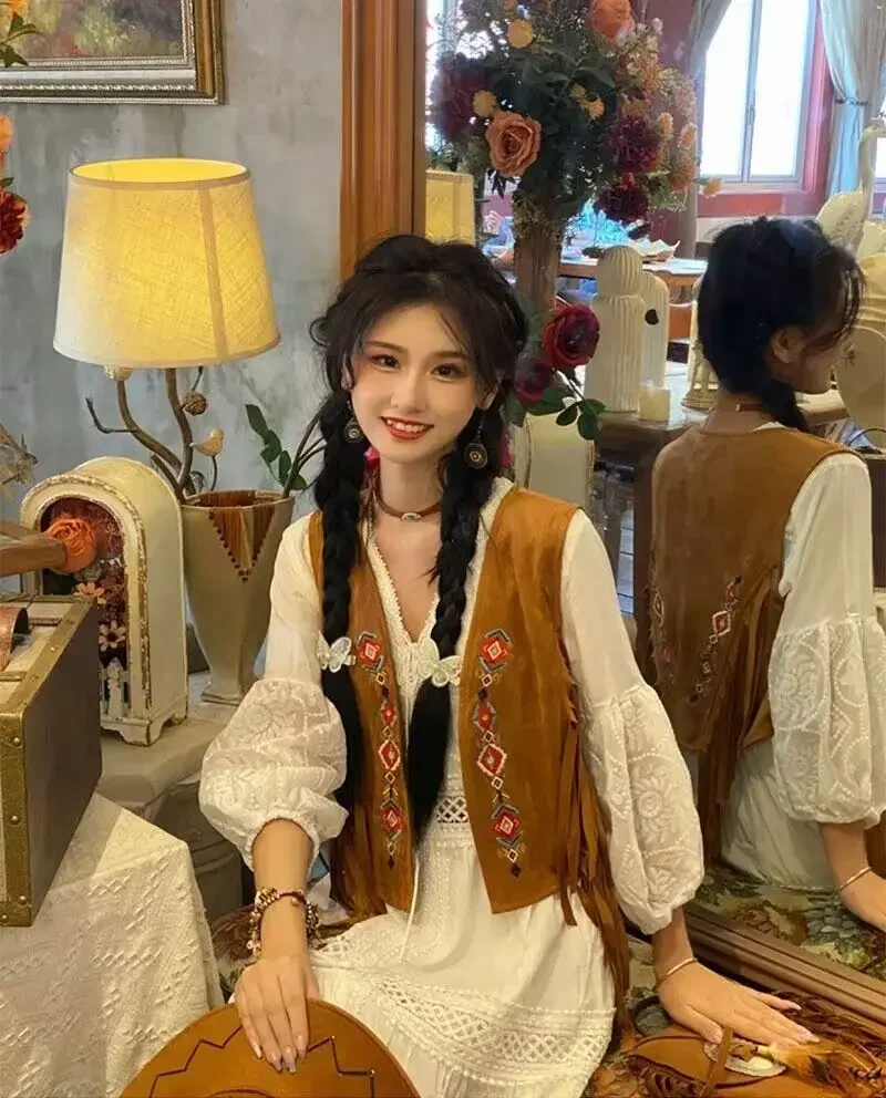 

Женский жилет с вышивкой и бахромой, модный жилет, женский жилет для путешествий на открытом воздухе