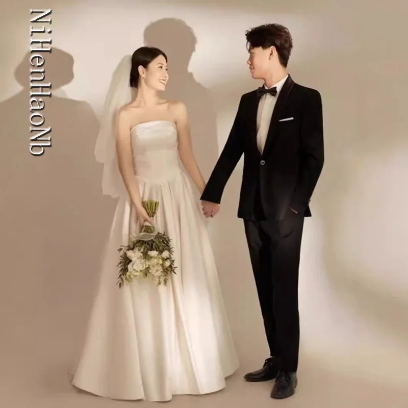 Vestido De Novia ligero francés, Top De tubo para novia, Vestido De Novia De satén Súper Hada, Vestido De Novia De bienvenida