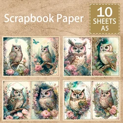 10 Sheets A5 Size Cute Owl Flowers Background Vintage Grunge Journal Planning Scrapbooking