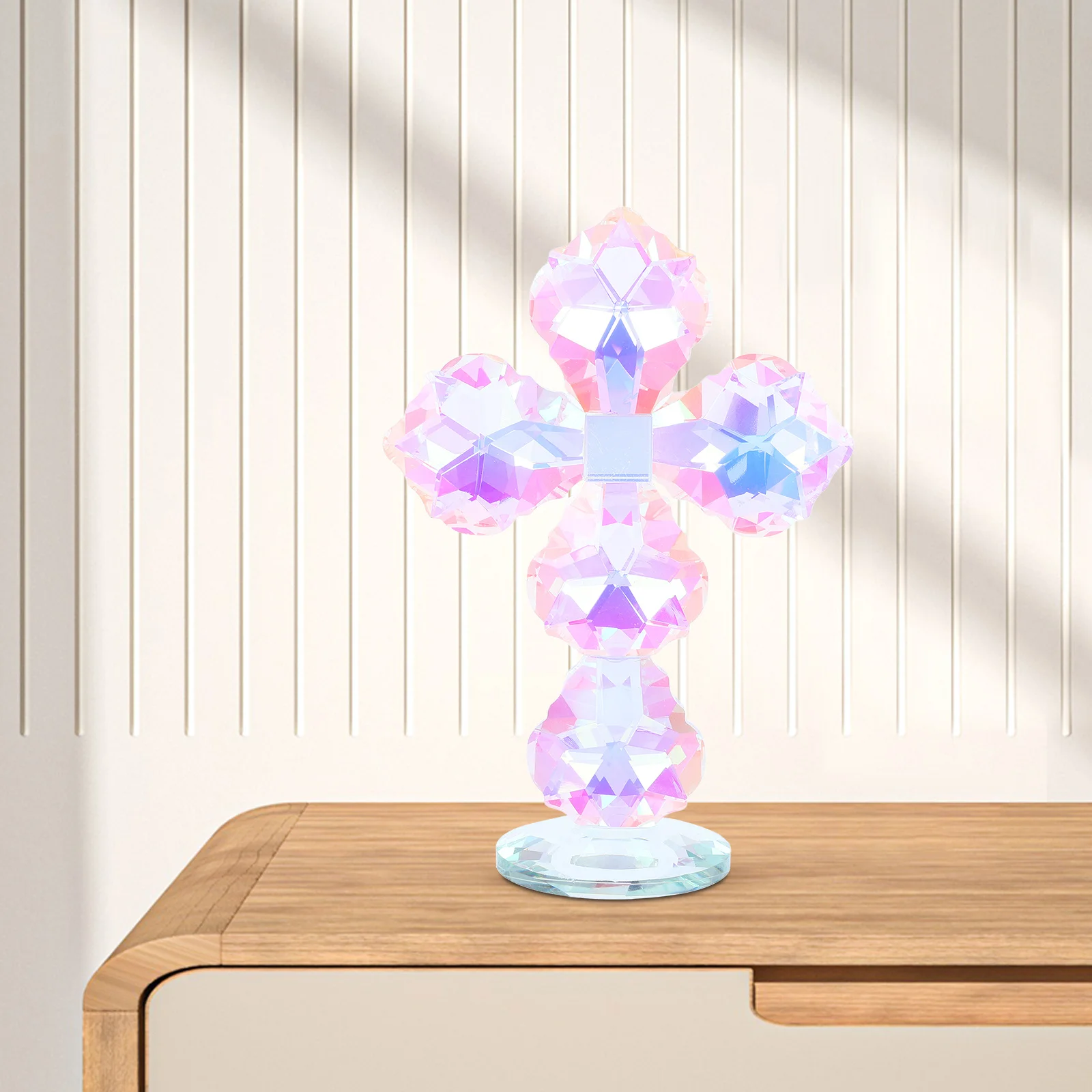 

Holy Crystal Crucifix Statue for Desktop Table Decoration Religious Cross Art Piece for Christian Home Church Interior Design