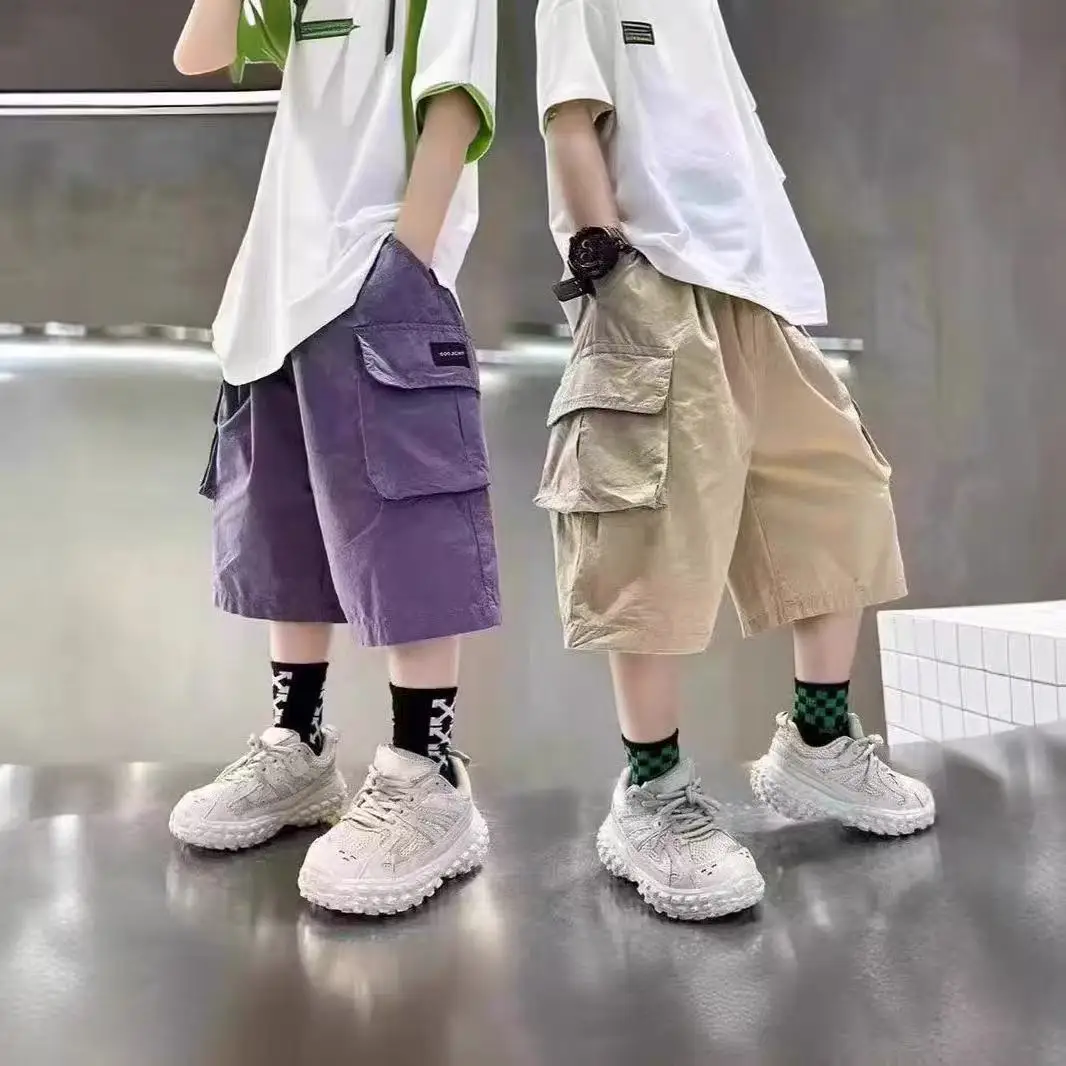 Boys Shorts 3-14 Years New Fashion Summer Cotton Big Pocket Half Trousers For Kids Children Outdoor Sport Pants