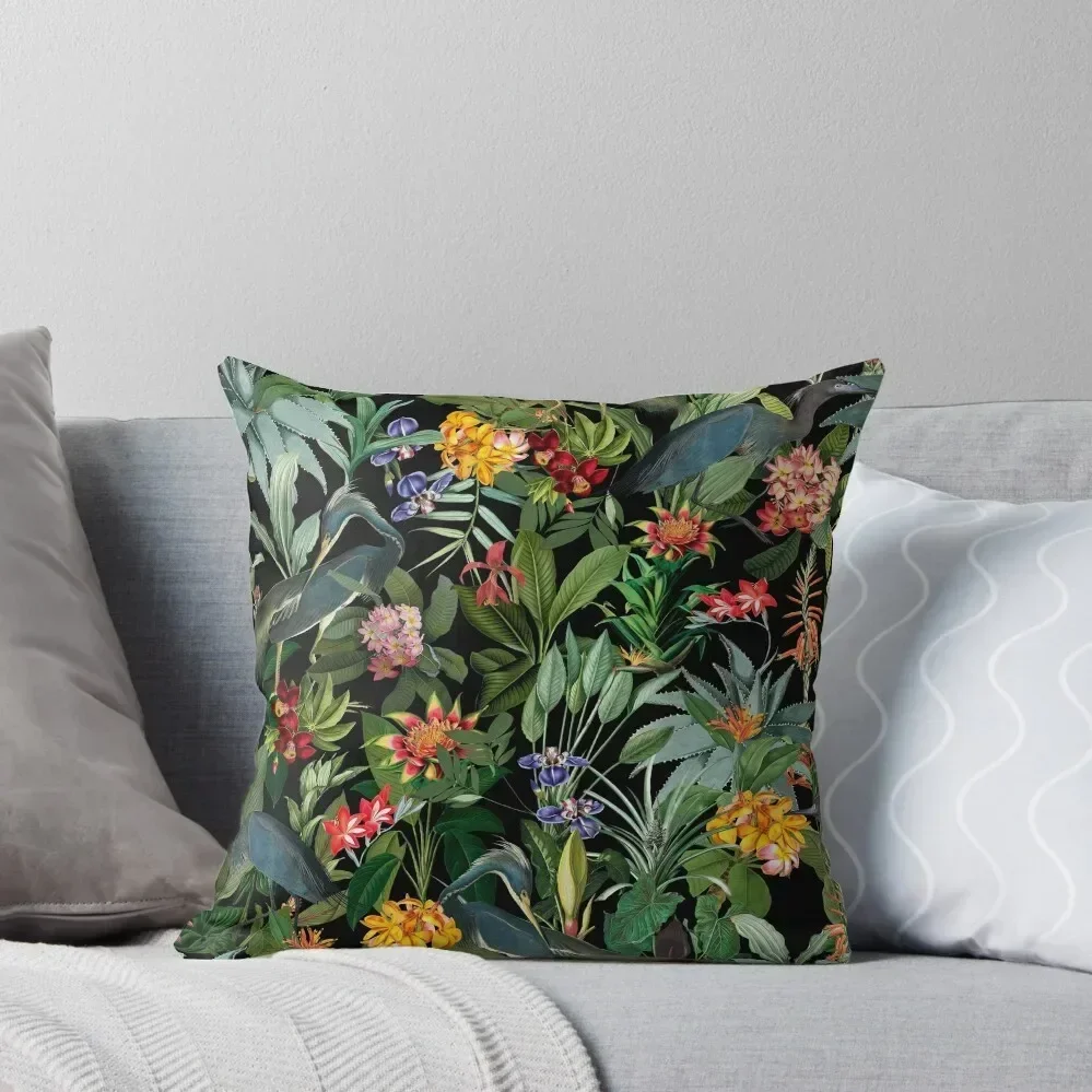 

Vintage Pattern - Blue heron and tropical flowers Botanical Night Garden Throw Pillow Cushions Home Decor Sofa Cushion pillow