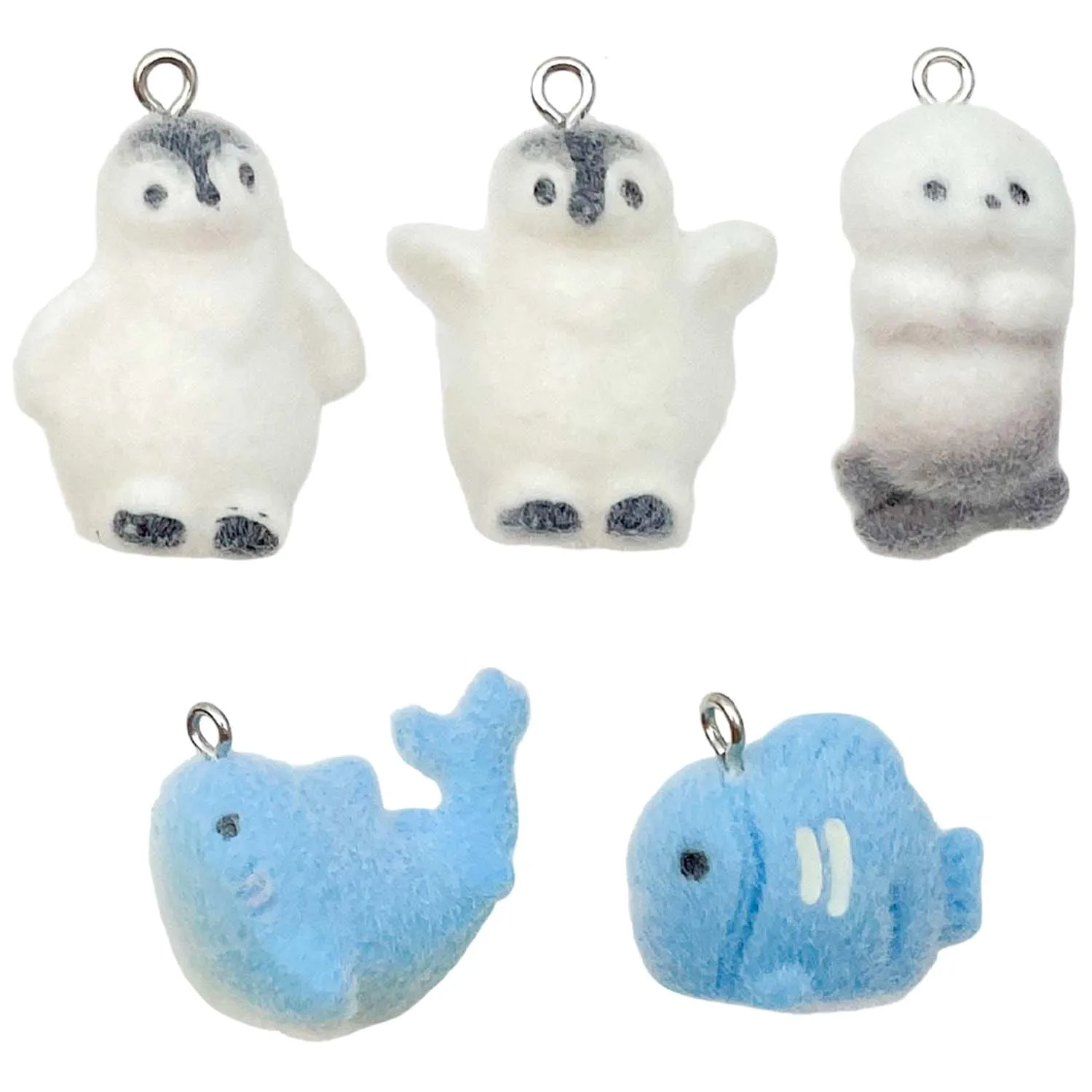 5pcs Resin Flocked Marine life Charms, 3D Fish, Penguins, Dolphins, Seals Pendants for DIY Jewelry Making Accessories