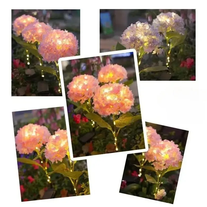 1pc Luci di ortensia a LED ad energia solare Luce esterna impermeabile per percorso Cortile Patio Cortile Giardino Ambiente Luci ornamentali