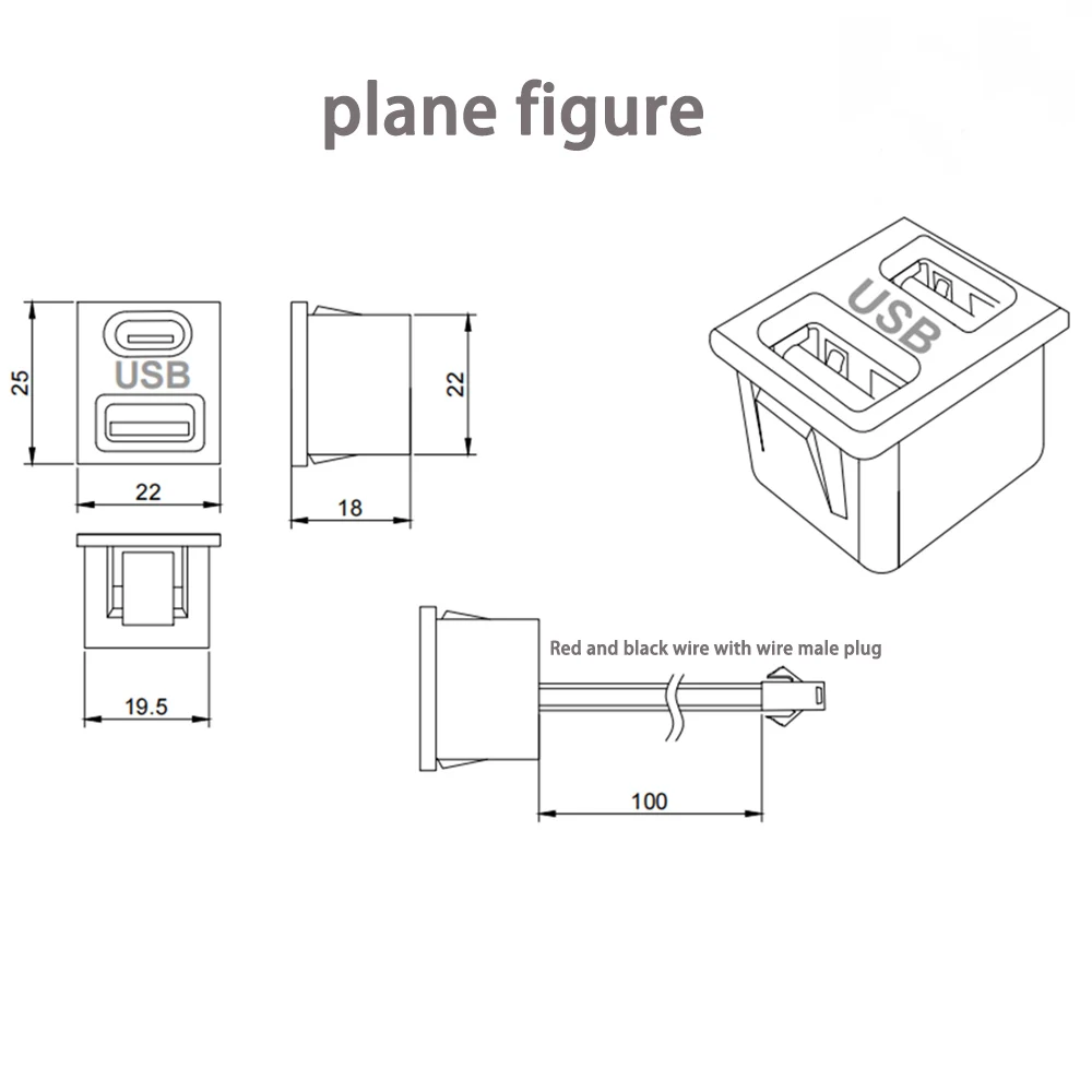 4 Sets Doppelschichtige USB-Buchsen, Typ-C-Buchsen, USB-Lampen-Ladebuchsen, Strombuchsen mit Kabelanschluss – Detail 14