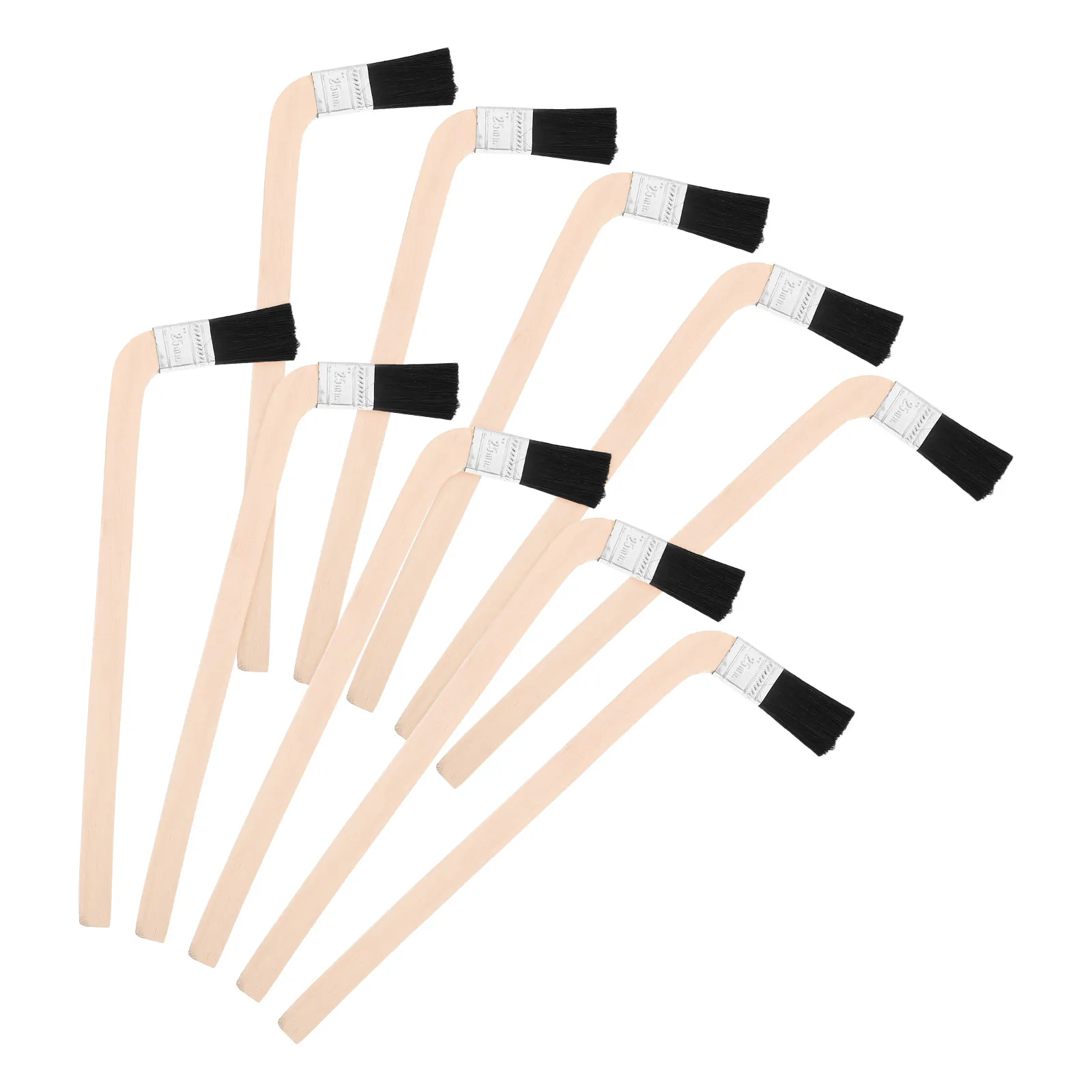 10Pcs Long Wooden Handle Angled Radiator Paint Brush Bent L Shaped Black Bristle Detail Edging Cleaner for Tight Spaces Trim