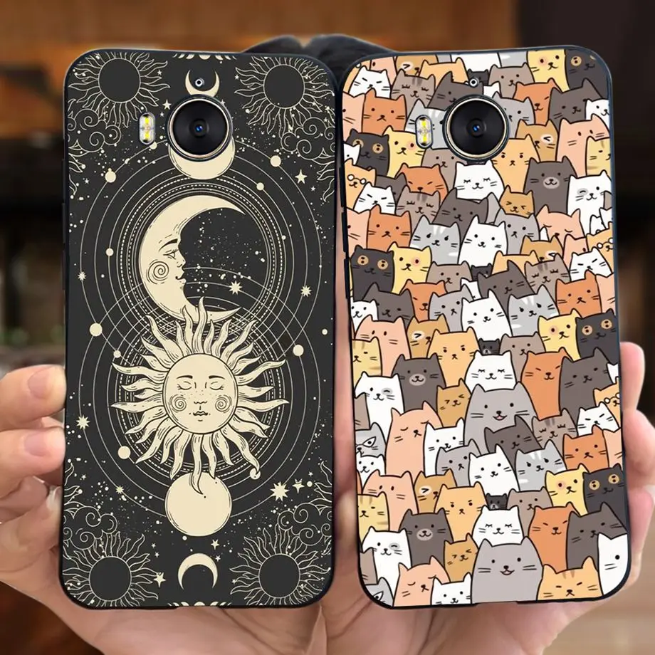 Per Huawei Y5 2017 2018 2019 custodia morbida TPU Silicone Coque Funda per Huawei Y6 2017 Y5p Cover Moon Cartoon Cat Bumper Capas