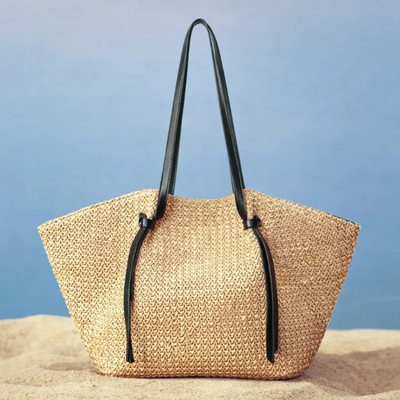 

Summer Straw Woven Basket Handbag Fashion Female Luxury Designer Beach Bag Bali Shopper Tote Women's Large Capacity Shoulder Bag