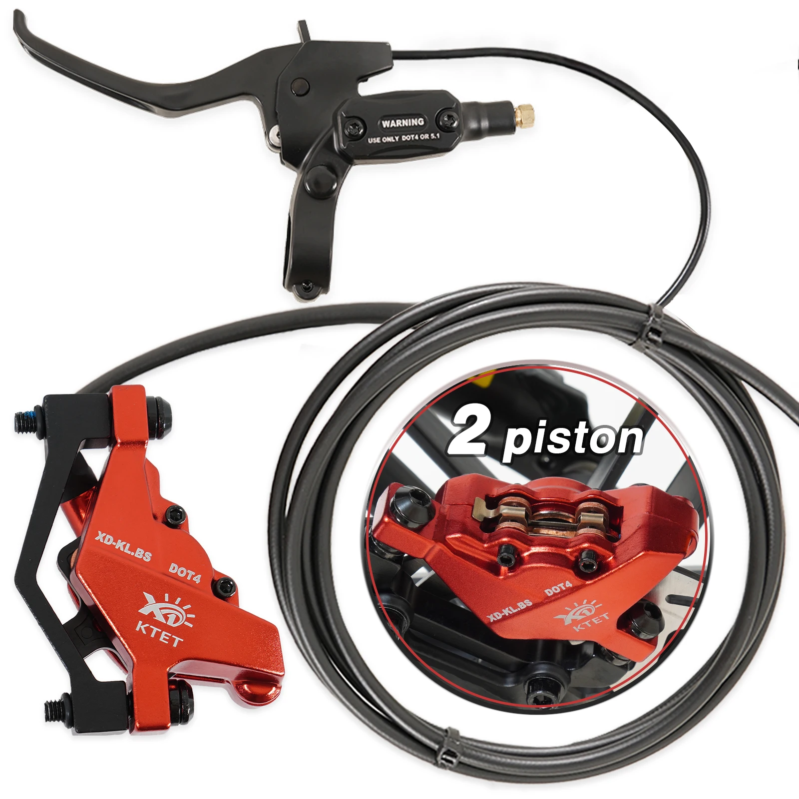 KTET XD-KL.BS Pre-Filled Hydraulic Brake Kit 2 Piston Front or Rear Ready to Install for E-Bike E-Moto E-Scooter