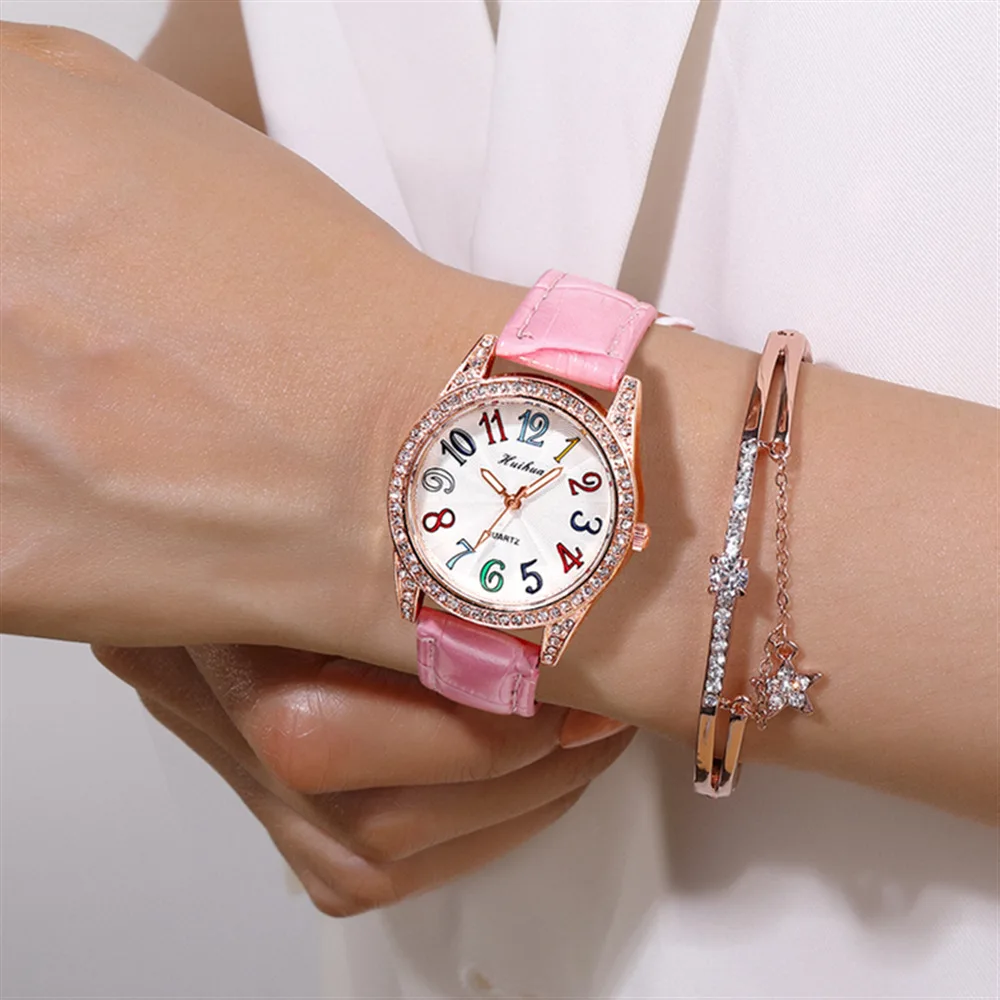 Montre pour dames mode tendance Ceinture à chiffres colorés quartz casual jeune tempérament montre-bracelet