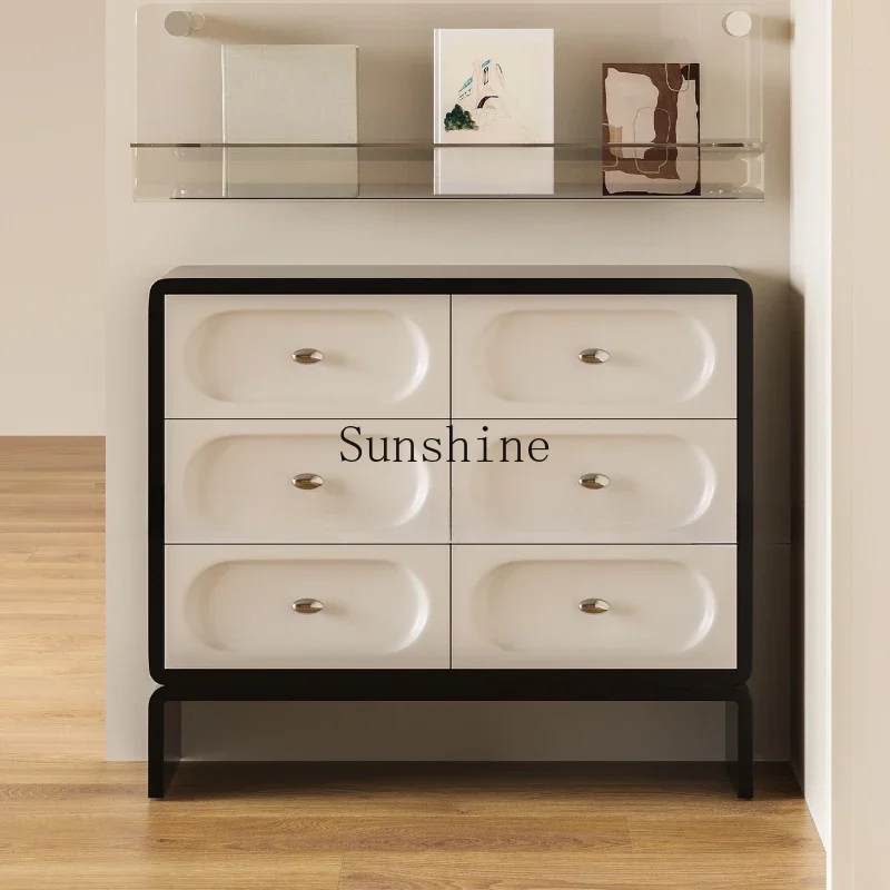 

Modern black and white six-chest cabinet French simple living room side cabinet