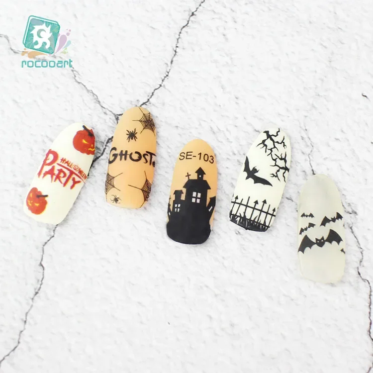 Rocooart Halloween Nail Art Stickers DIY Adhesive Foil Nail Wraps Ghost Spider Bat Nail Art Decoration Make Up Party Decals