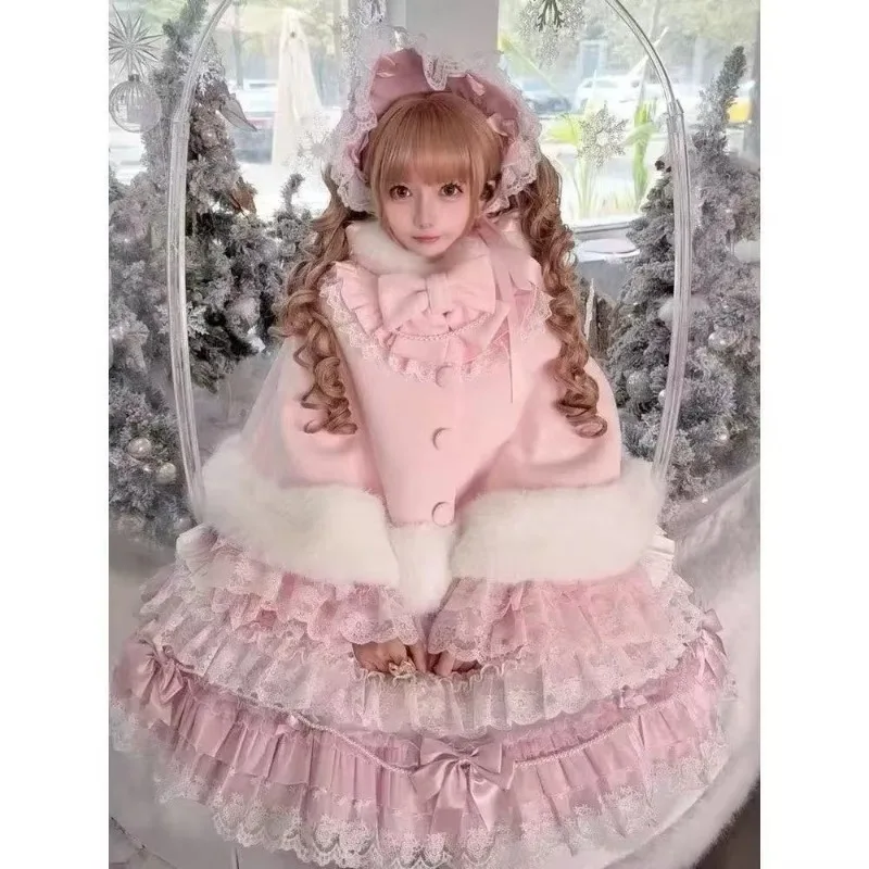 Elegant Autumn Winter Sweet Bow Tie Coat Women Medium Long Cloak Coat Women Y2k Harajuku Hooded Jacket Retro Female Chic New