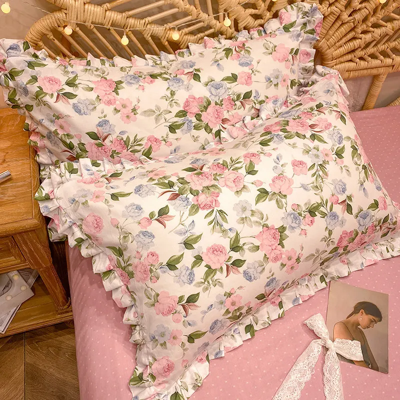 Set of 2 100% Cotton Pillow Cases, Ins Pastoral Style Large Pillow Cover