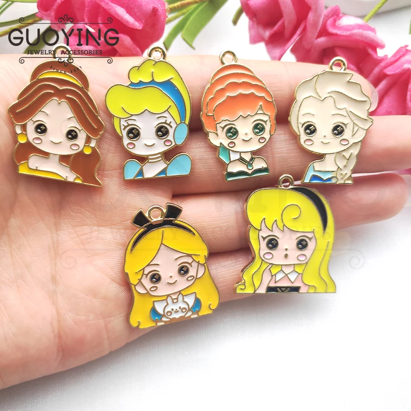 10pcs lega smalto fascino carino principessa serie orecchini pendenti fai da te Designer gioielli fatti a mano accessori portachiavi Charms