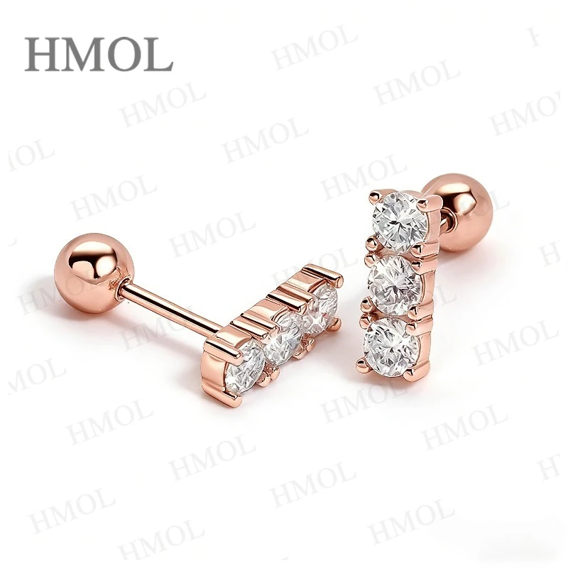 Moissanite Straight Line Earrings Round 3mm Total 6PCS 925 Sterling Silver D Color With GRA for Party Accessory Wedding Gifts