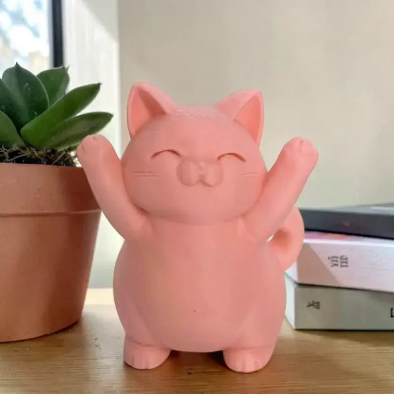Happy Pink Chubby Cat Ornament, Cute Hugging Cat Desktop Bookshelf Art Decoration, Home Decoration Car Decoration