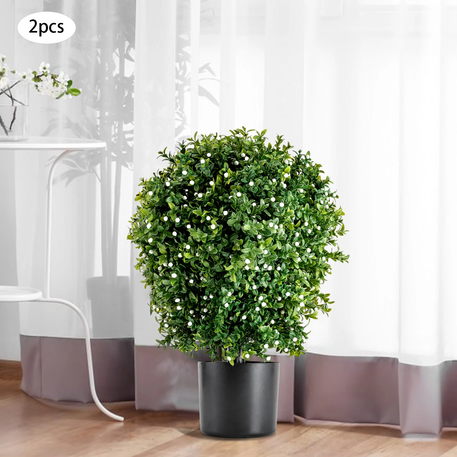 

Artificial Boxwood Topiary Ball Tree, Set of 2 UV Resistant Faux Potted Topiary Trees Outdoor Indoor Artificial Plants