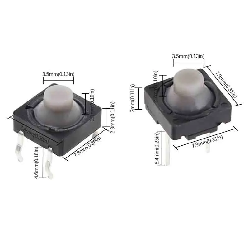 TS-F003/004 8*8*5 Conductive Adhesive  Silent Switch Silicone Key  Light Touch Switch  Two-terminal Straight Plug