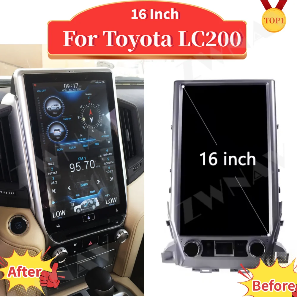 

16" QLED Screen Android Car Radio For TOYOTA Land Cruiser 200 LC200 2016 - 2020 Wireless Carplay Multimedia GPS Navig Head Unit