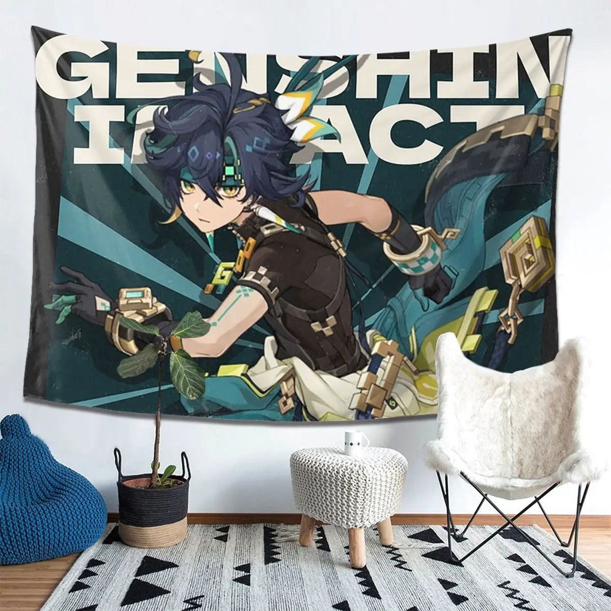 

Kinich Sunblast Genshin Impact Tapestry Decoration Art Aesthetic Tapestries for Living Room Bedroom Home Wall Cloth Wall Hanging